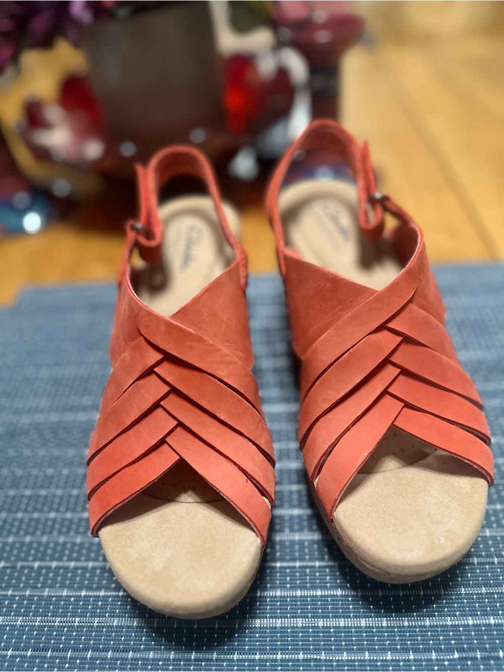 Clarks Red-Orange Woven Slingback Sandals